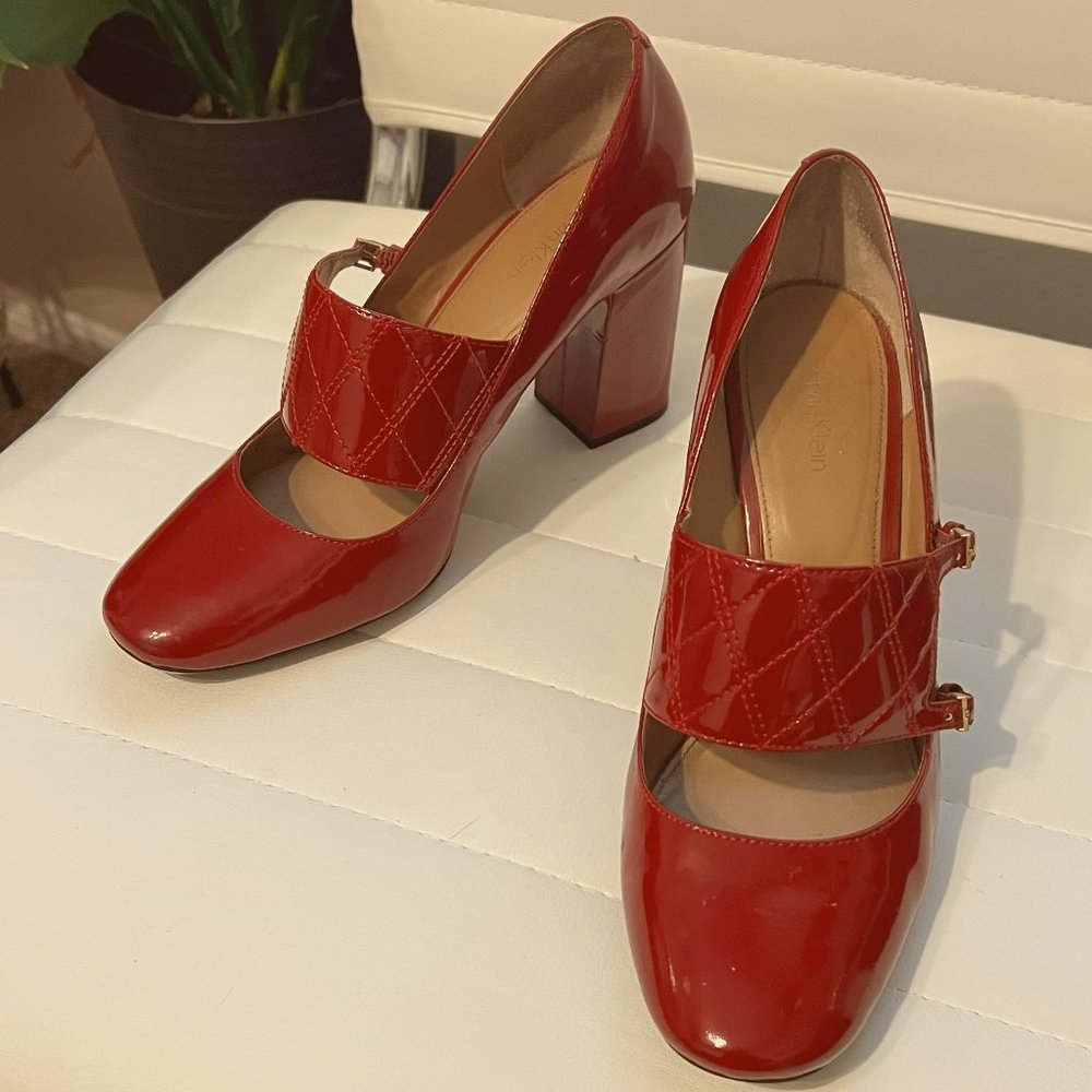 Calvin Klein Casilla Patent Leather Mary Jane Block Heel